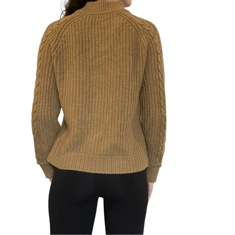 J. Crew Sweater Pom Pom Cable Knit Brown Wool Fall Casual Minimalist Size Small